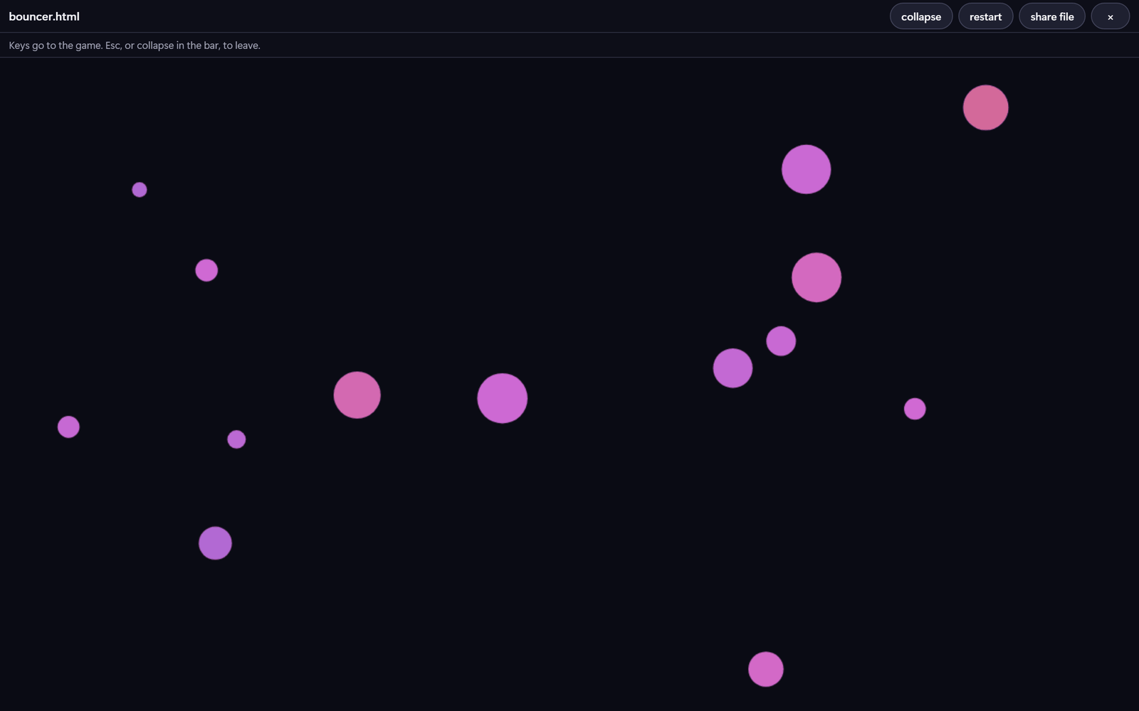 A built page expanded to fill the whole Activity viewport, running inside the panel with a slim bar above it.